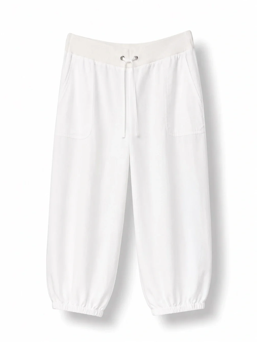 Eileen Fisher Woman White Organic Linen Blend Lantern Crop Drawstring Pants 2X - Picture 2 of 3